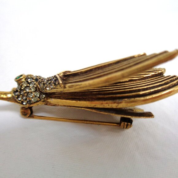 Vintage Pauline Rader signed Trembler Cicada Brooch brass pearl and crystal - Picture 3 of 7